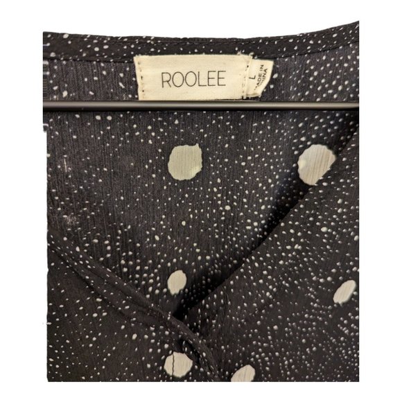 Roolee Black & White Shirred Midi Dress - Size Large - Polka dot Splotches EUC - Picture 3 of 7